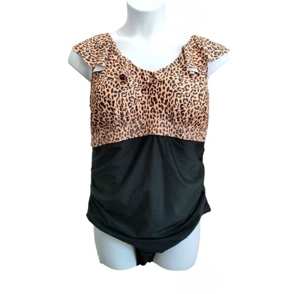 Daci Leopard Print Flounce One-Piece Swimsuit Retro Style Plus Size 20W - Picture 2 of 9